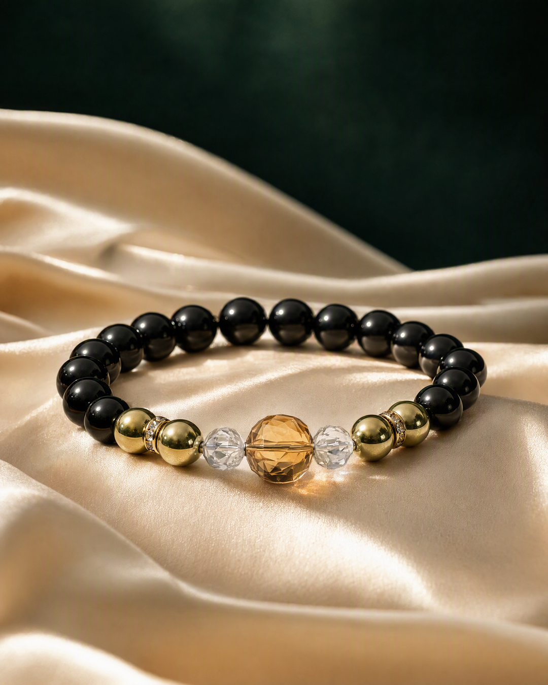 Black and gold beaded bracelet product view