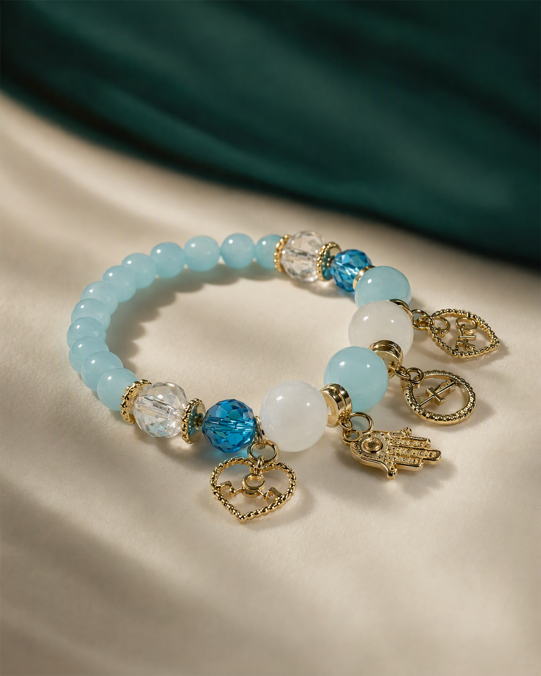 Blue charm beaded bracelet product view