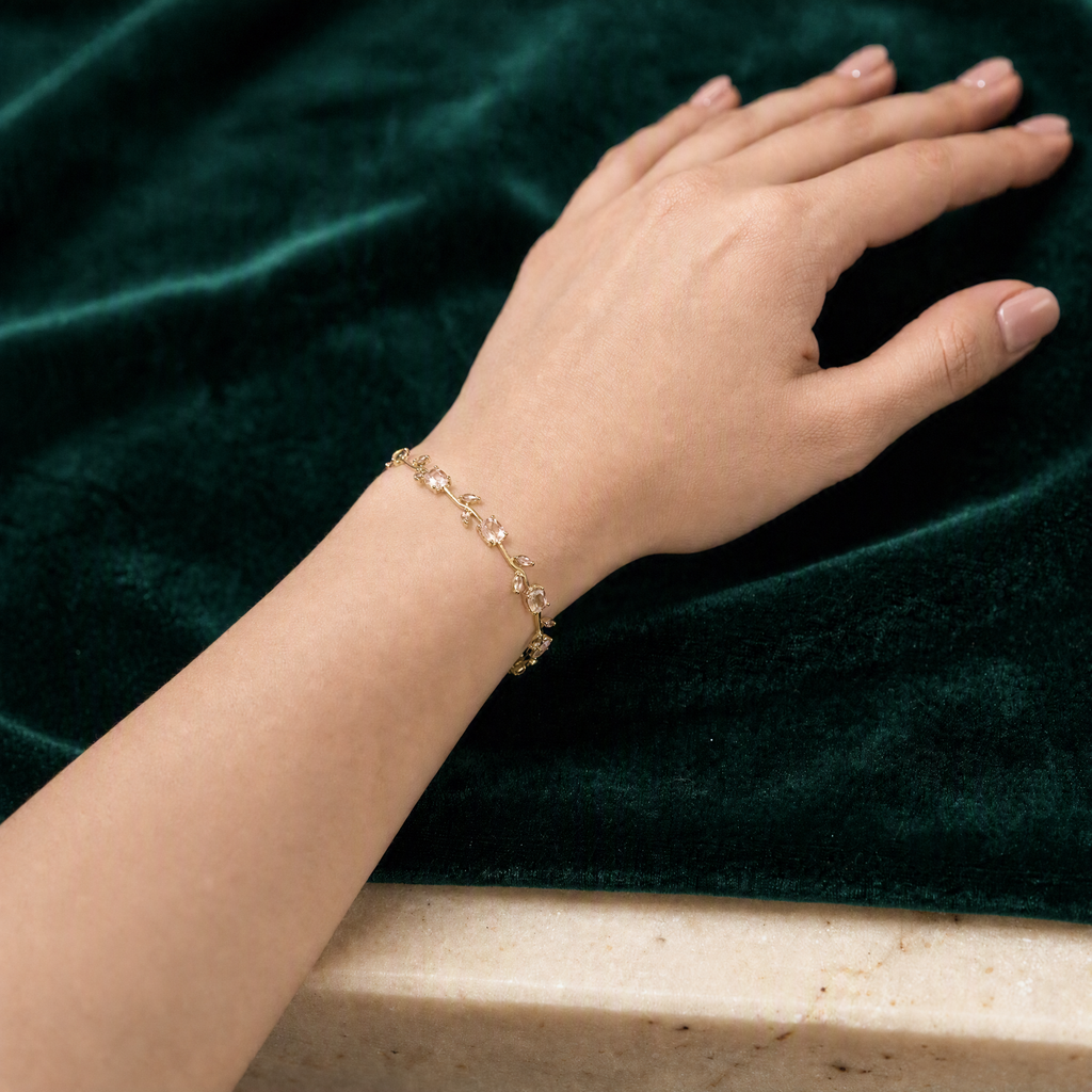 Pink crystal chain bracelet styled view