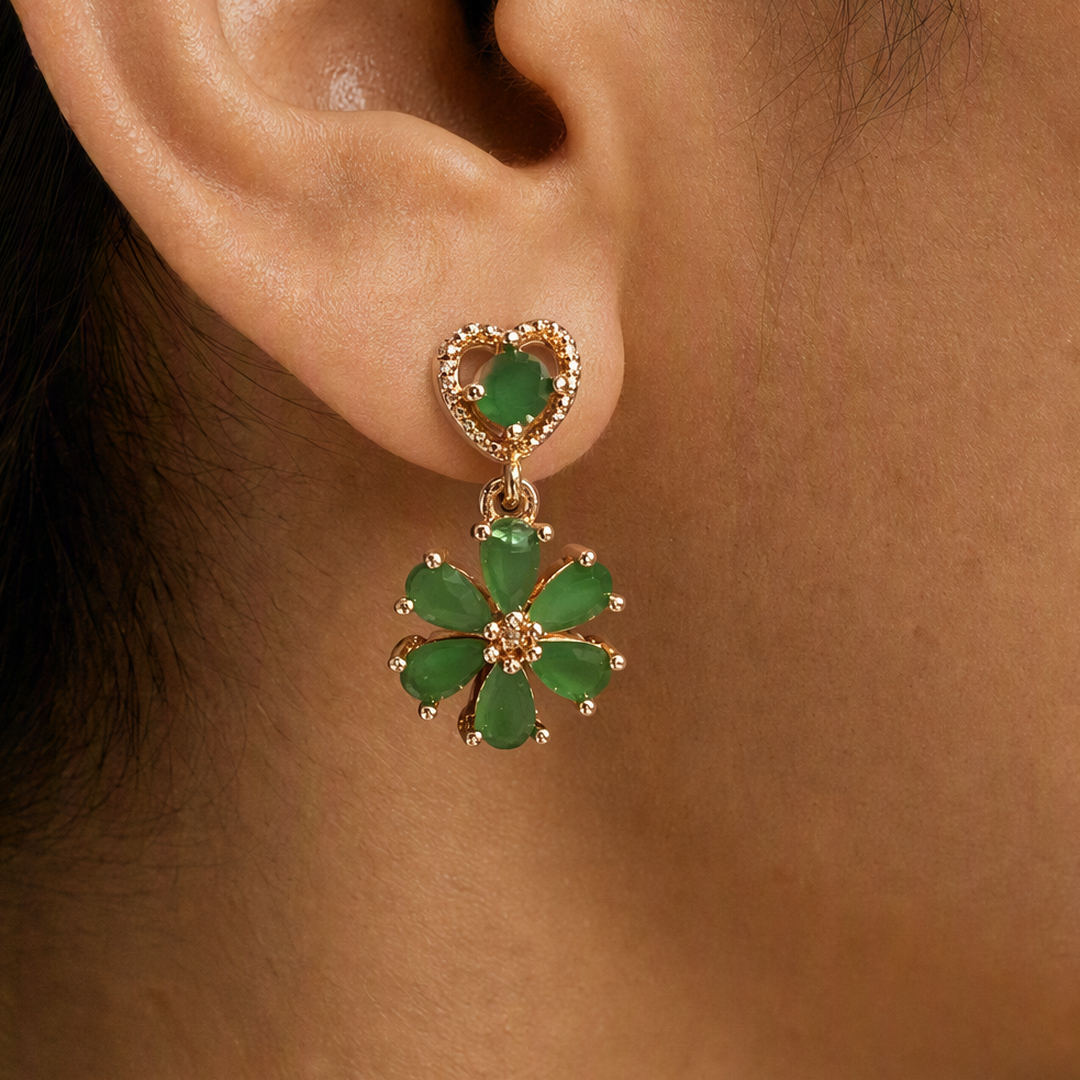 Green floral drop earrings styled view