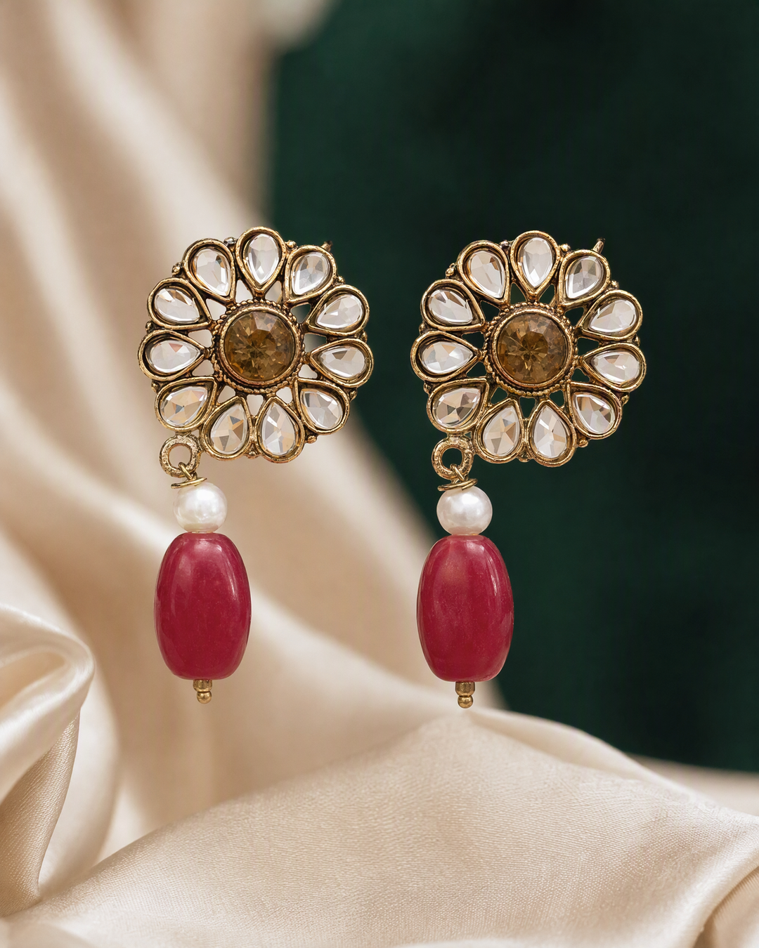 Clear floral red drop earrings product view