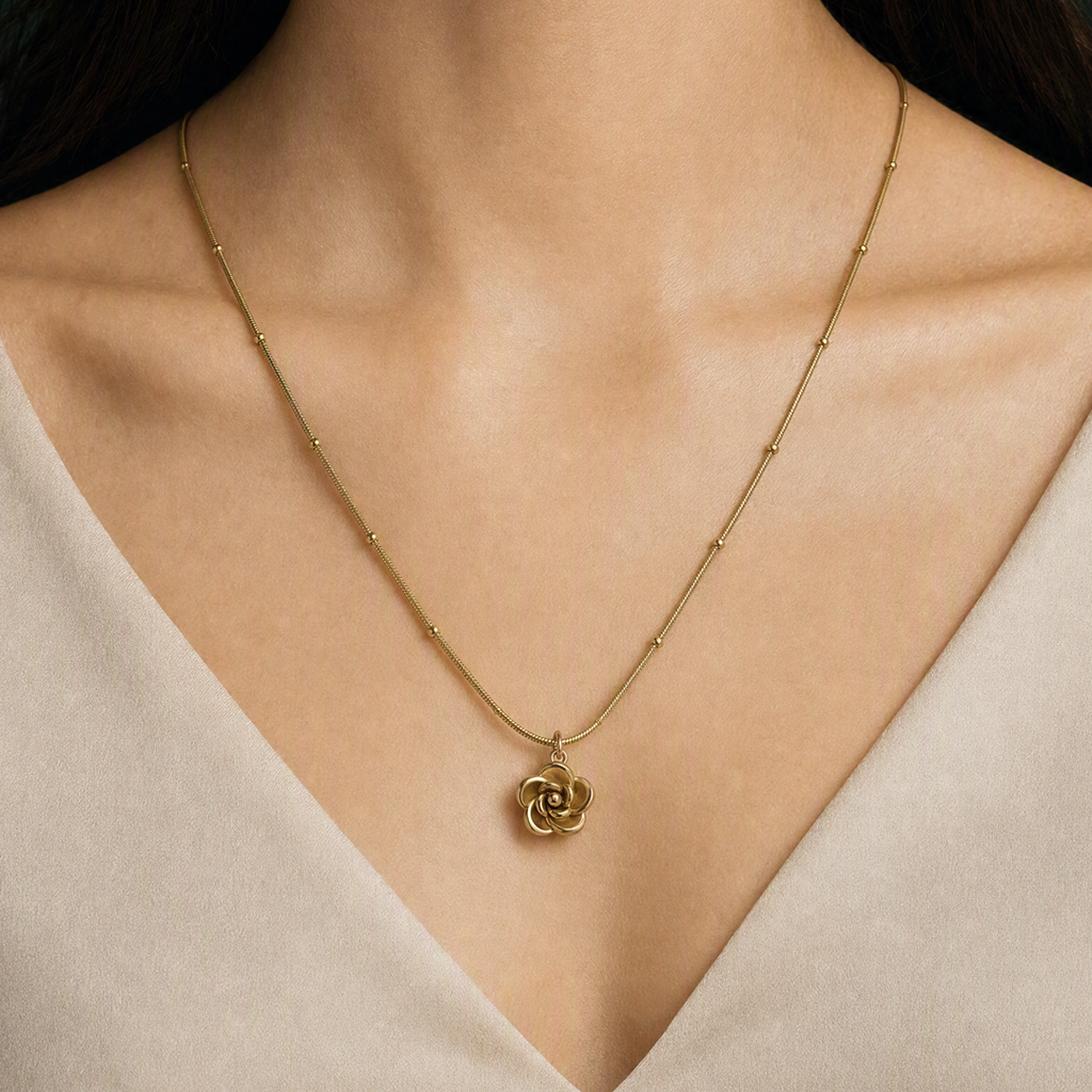 Rose pendant necklace styled view