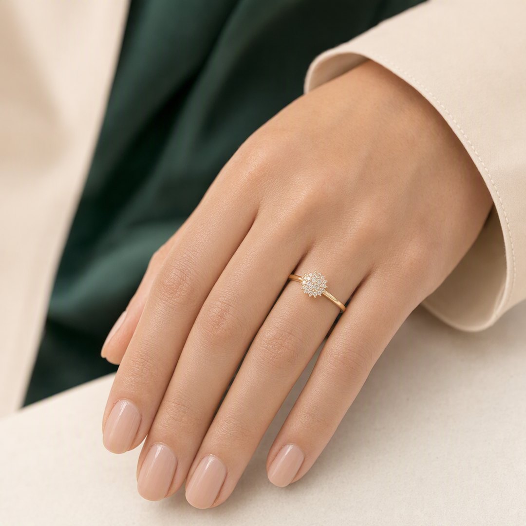 Blossom Cluster Ring worn on model view 3