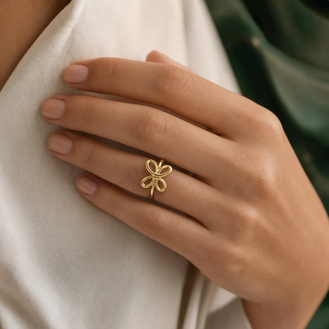 Butterfly Wire Ring worn on model view 2