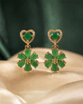 Emerald Heart Flower Drop Earrings by RARE