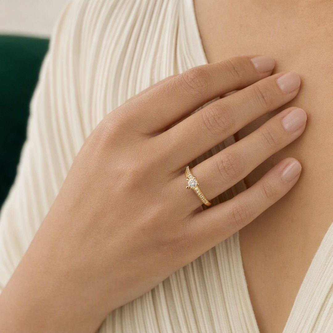 Six-Prong Solitaire Ring worn on model view 3