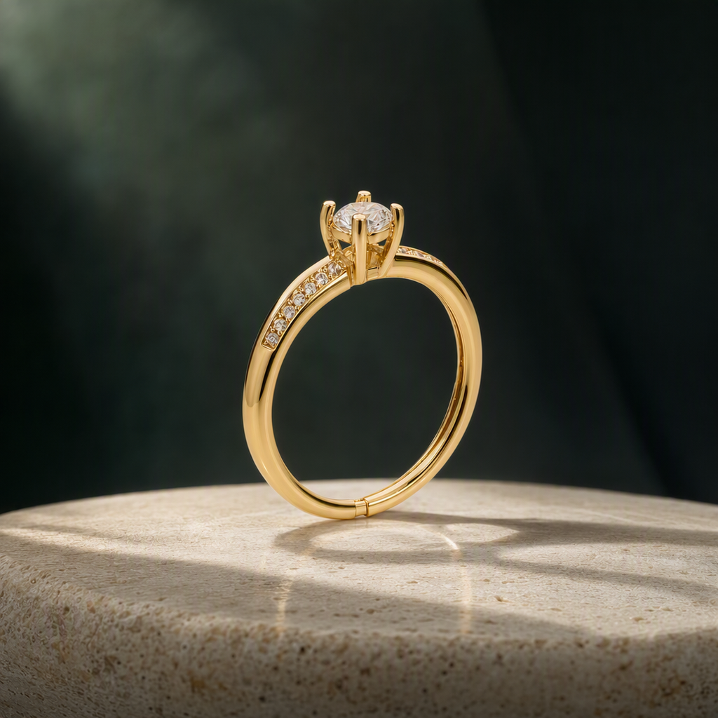 Prong solitaire pave ring square product view