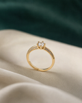 Prong solitaire pave ring portrait product view