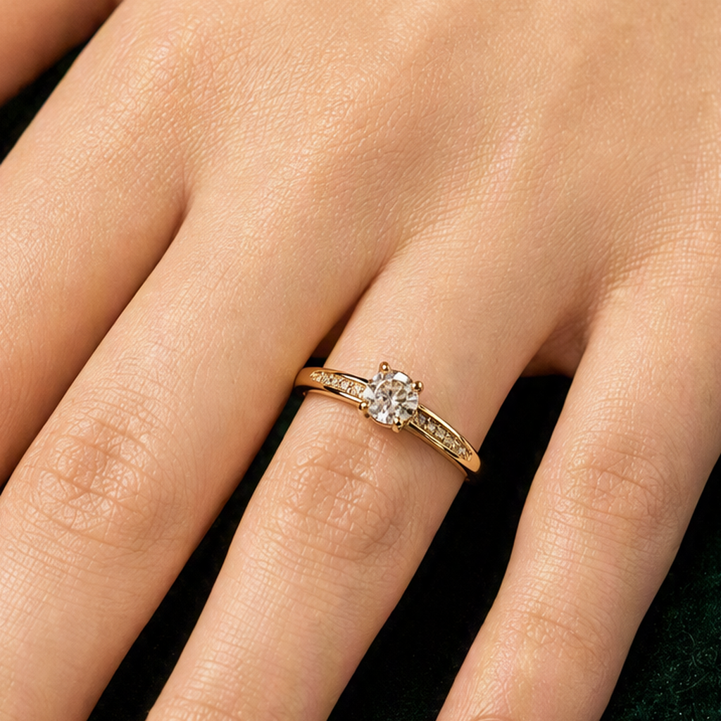 Prong solitaire pave ring styled view