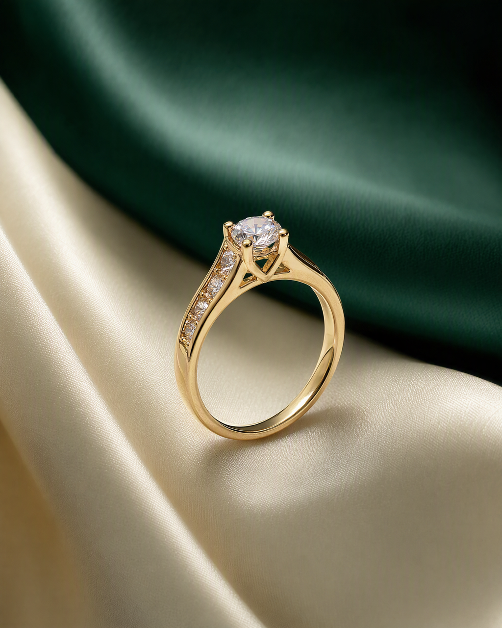 Solitaire pave ring portrait product view